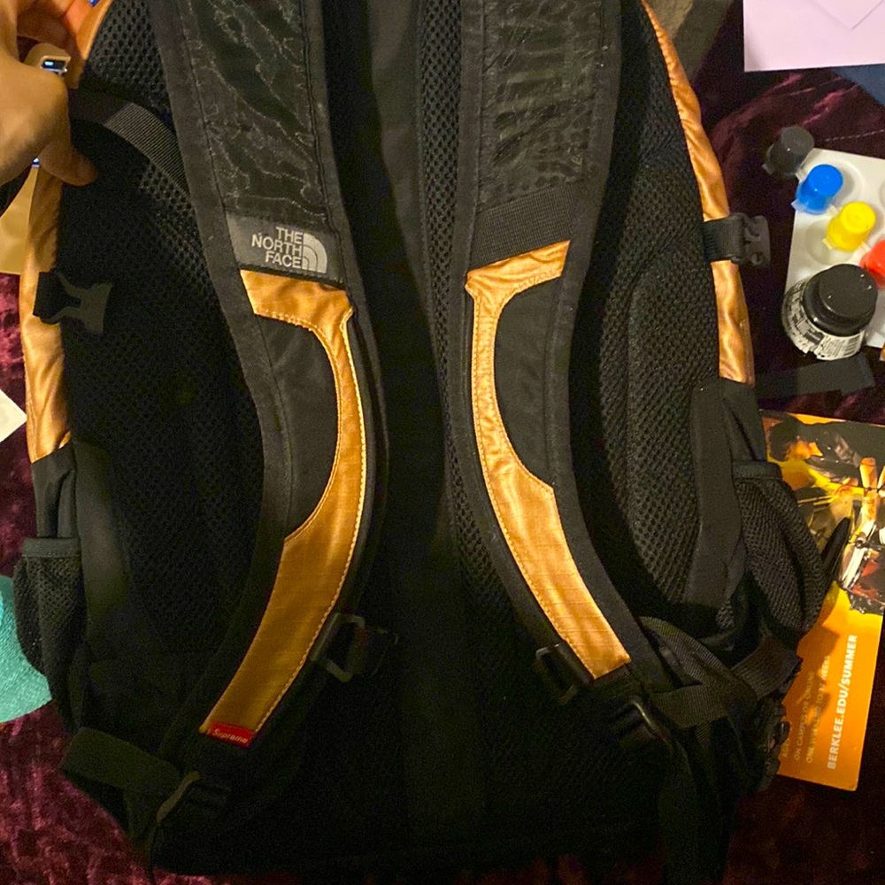 the north  face supreme backpack in Metallic Borealis Rose Gold